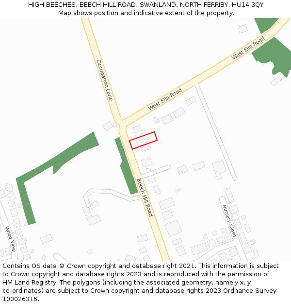 HIGH BEECHES, BEECH HILL ROAD, SWANLAND, NORTH FERRIBY, HU14 3QY: Location map and indicative extent of plot