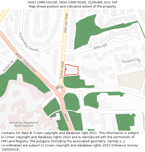 HIGH CARR HOUSE, HIGH CARR ROAD, DURHAM, DH1 5AT: Location map and indicative extent of plot