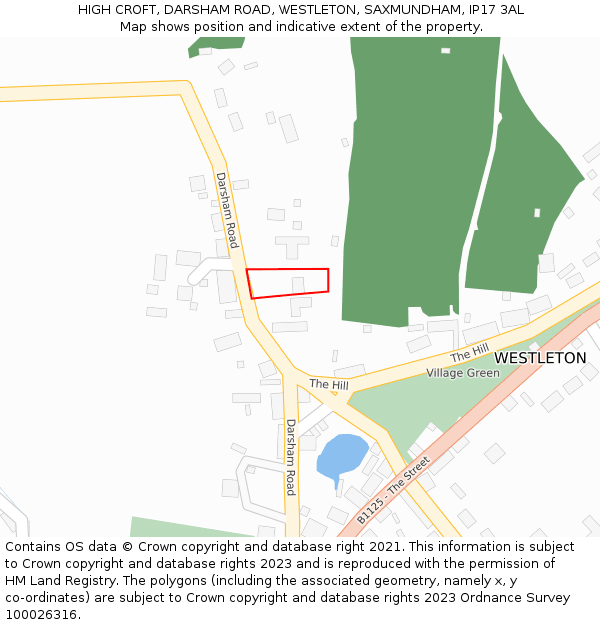 HIGH CROFT, DARSHAM ROAD, WESTLETON, SAXMUNDHAM, IP17 3AL: Location map and indicative extent of plot