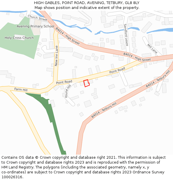 HIGH GABLES, POINT ROAD, AVENING, TETBURY, GL8 8LY: Location map and indicative extent of plot