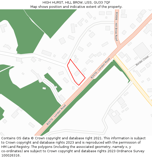 HIGH HURST, HILL BROW, LISS, GU33 7QF: Location map and indicative extent of plot