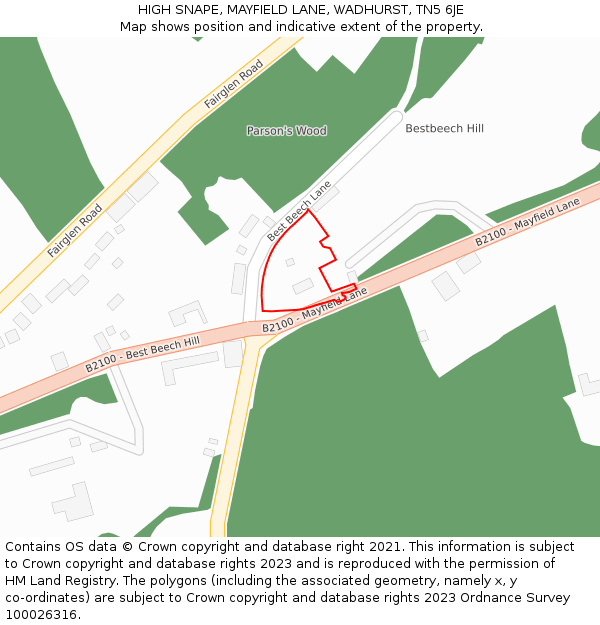 HIGH SNAPE, MAYFIELD LANE, WADHURST, TN5 6JE: Location map and indicative extent of plot