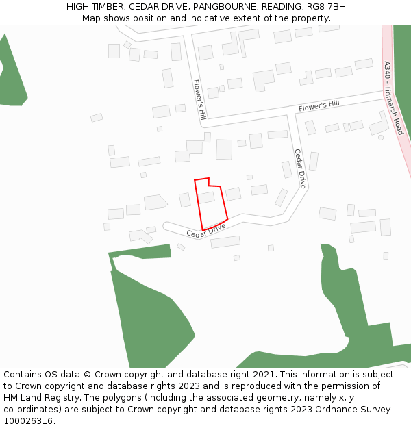 HIGH TIMBER, CEDAR DRIVE, PANGBOURNE, READING, RG8 7BH: Location map and indicative extent of plot