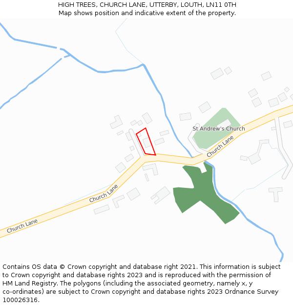 HIGH TREES, CHURCH LANE, UTTERBY, LOUTH, LN11 0TH: Location map and indicative extent of plot