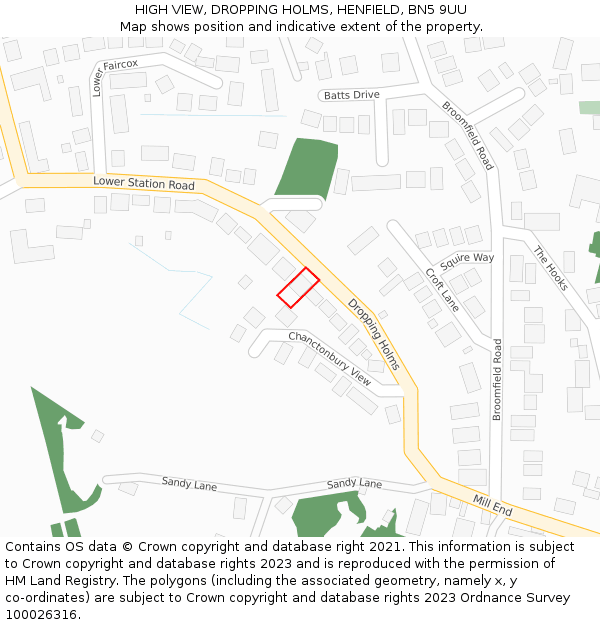 HIGH VIEW, DROPPING HOLMS, HENFIELD, BN5 9UU: Location map and indicative extent of plot