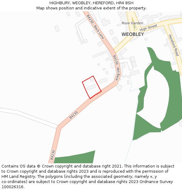 HIGHBURY, WEOBLEY, HEREFORD, HR4 8SH: Location map and indicative extent of plot