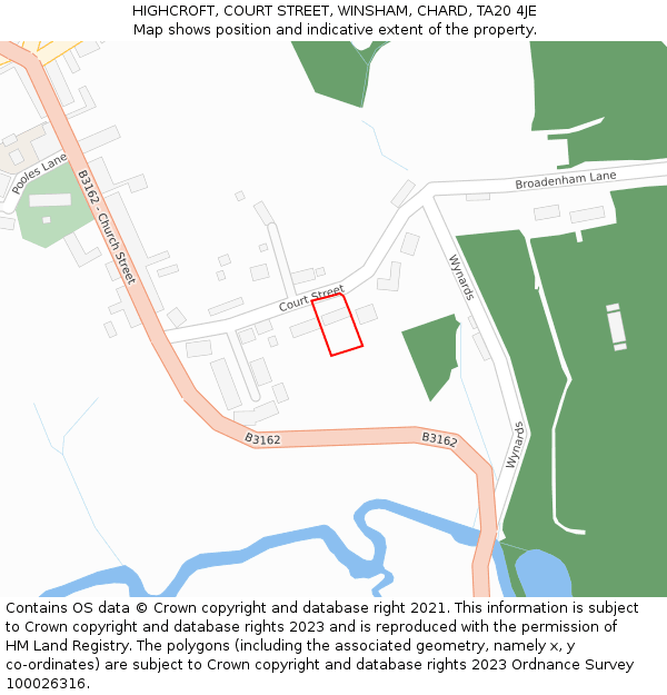 HIGHCROFT, COURT STREET, WINSHAM, CHARD, TA20 4JE: Location map and indicative extent of plot