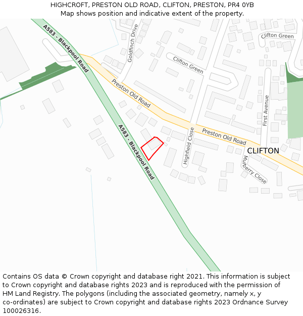 HIGHCROFT, PRESTON OLD ROAD, CLIFTON, PRESTON, PR4 0YB: Location map and indicative extent of plot