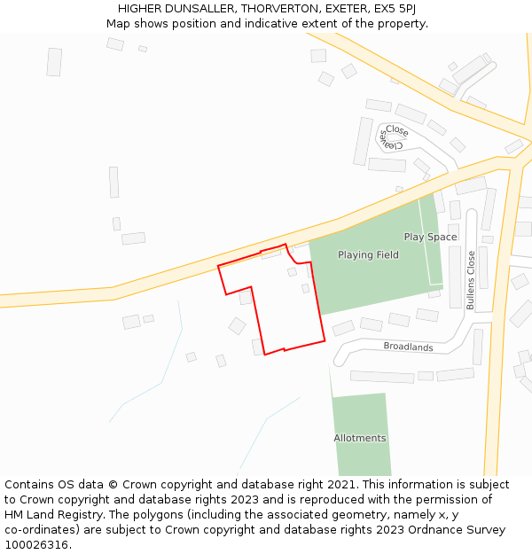 HIGHER DUNSALLER, THORVERTON, EXETER, EX5 5PJ: Location map and indicative extent of plot