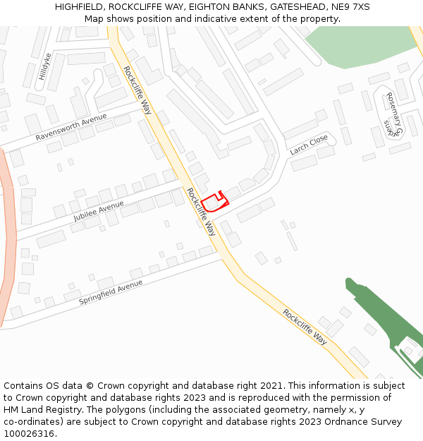 HIGHFIELD, ROCKCLIFFE WAY, EIGHTON BANKS, GATESHEAD, NE9 7XS: Location map and indicative extent of plot