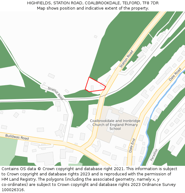 HIGHFIELDS, STATION ROAD, COALBROOKDALE, TELFORD, TF8 7DR: Location map and indicative extent of plot