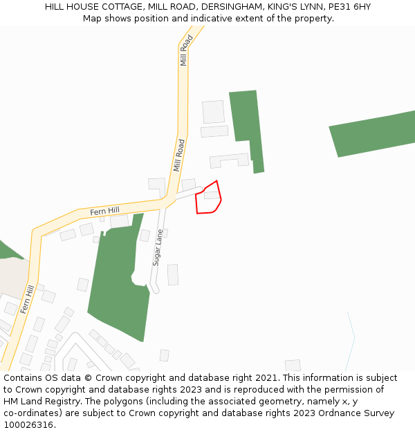 HILL HOUSE COTTAGE, MILL ROAD, DERSINGHAM, KING'S LYNN, PE31 6HY: Location map and indicative extent of plot