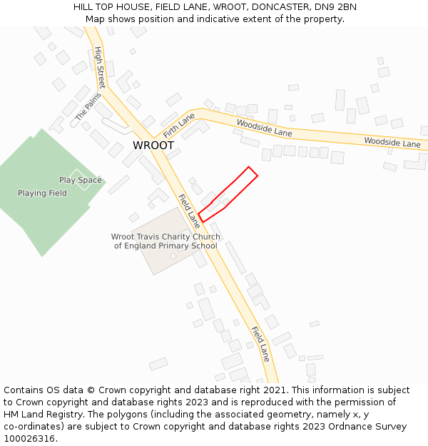 HILL TOP HOUSE, FIELD LANE, WROOT, DONCASTER, DN9 2BN: Location map and indicative extent of plot