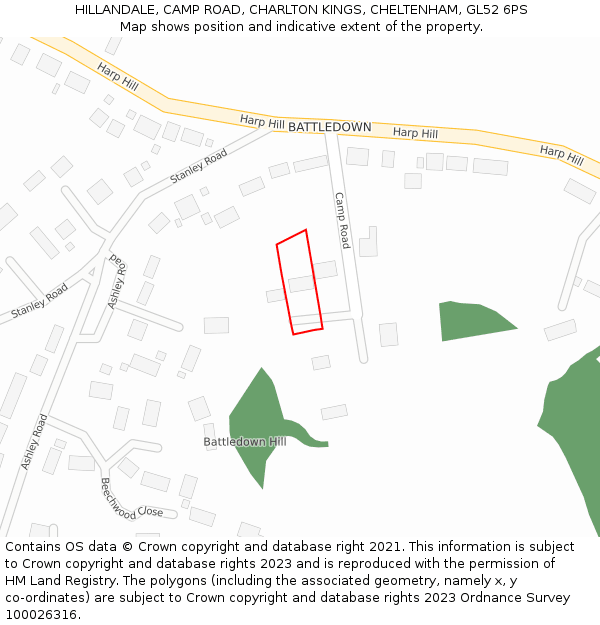 HILLANDALE, CAMP ROAD, CHARLTON KINGS, CHELTENHAM, GL52 6PS: Location map and indicative extent of plot