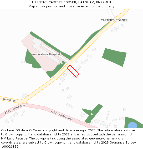 HILLBRAE, CARTERS CORNER, HAILSHAM, BN27 4HT: Location map and indicative extent of plot