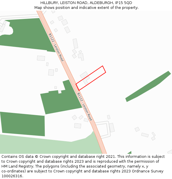 HILLBURY, LEISTON ROAD, ALDEBURGH, IP15 5QD: Location map and indicative extent of plot