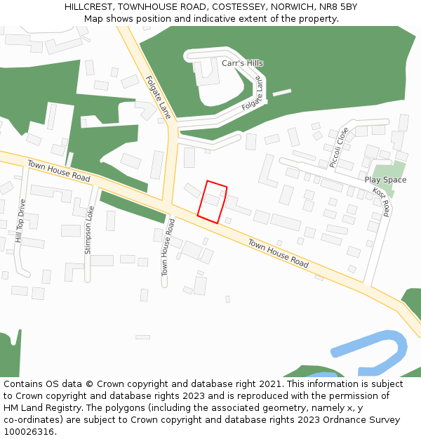 HILLCREST, TOWNHOUSE ROAD, COSTESSEY, NORWICH, NR8 5BY: Location map and indicative extent of plot