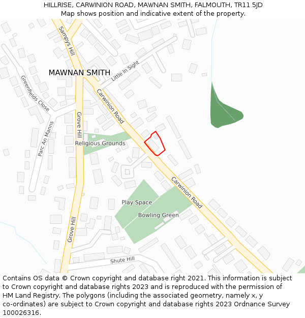 HILLRISE, CARWINION ROAD, MAWNAN SMITH, FALMOUTH, TR11 5JD: Location map and indicative extent of plot