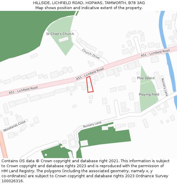 HILLSIDE, LICHFIELD ROAD, HOPWAS, TAMWORTH, B78 3AG: Location map and indicative extent of plot