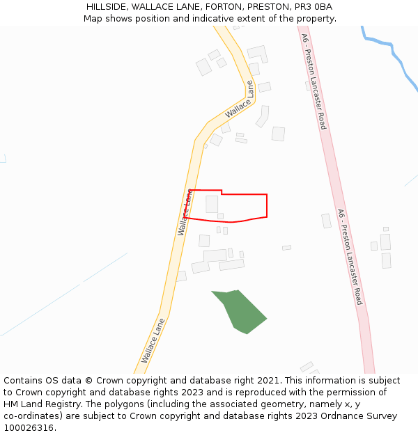 HILLSIDE, WALLACE LANE, FORTON, PRESTON, PR3 0BA: Location map and indicative extent of plot