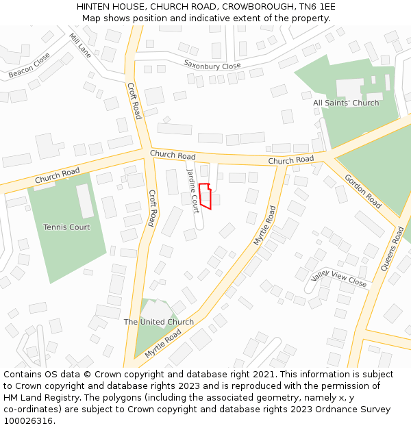 HINTEN HOUSE, CHURCH ROAD, CROWBOROUGH, TN6 1EE: Location map and indicative extent of plot