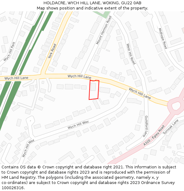 HOLDACRE, WYCH HILL LANE, WOKING, GU22 0AB: Location map and indicative extent of plot