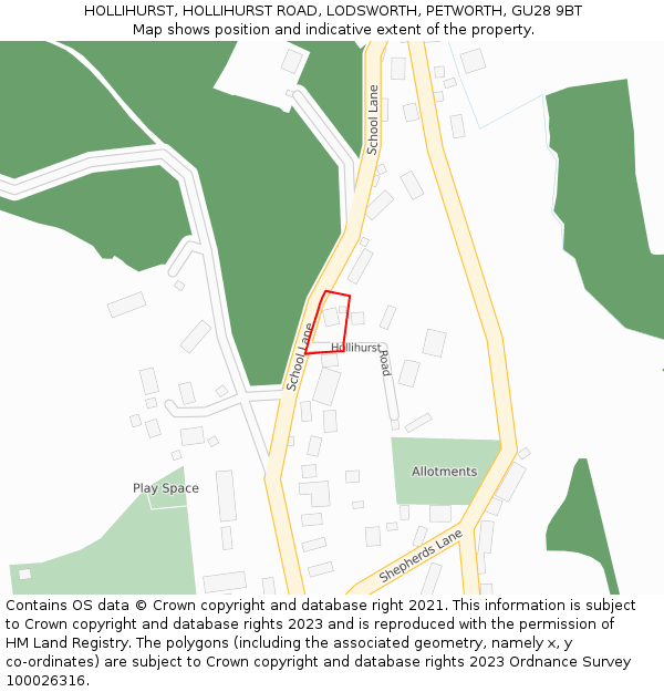 HOLLIHURST, HOLLIHURST ROAD, LODSWORTH, PETWORTH, GU28 9BT: Location map and indicative extent of plot