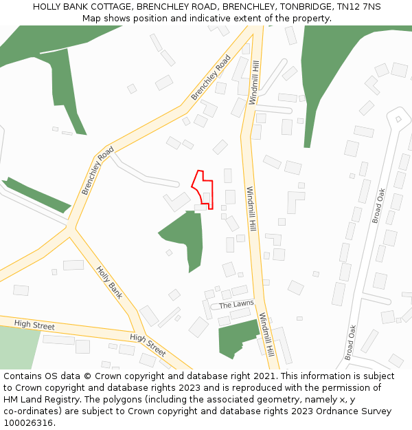 HOLLY BANK COTTAGE, BRENCHLEY ROAD, BRENCHLEY, TONBRIDGE, TN12 7NS: Location map and indicative extent of plot