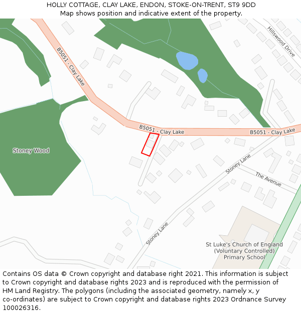 HOLLY COTTAGE, CLAY LAKE, ENDON, STOKE-ON-TRENT, ST9 9DD: Location map and indicative extent of plot