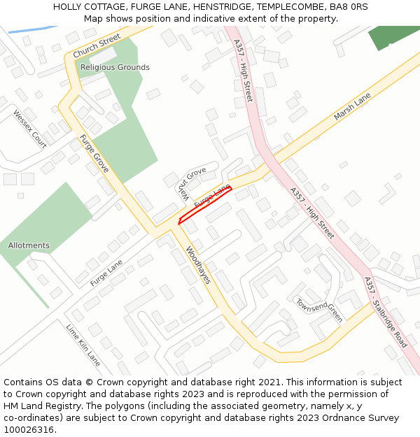 HOLLY COTTAGE, FURGE LANE, HENSTRIDGE, TEMPLECOMBE, BA8 0RS: Location map and indicative extent of plot