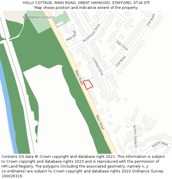 HOLLY COTTAGE, MAIN ROAD, GREAT HAYWOOD, STAFFORD, ST18 0TF: Location map and indicative extent of plot