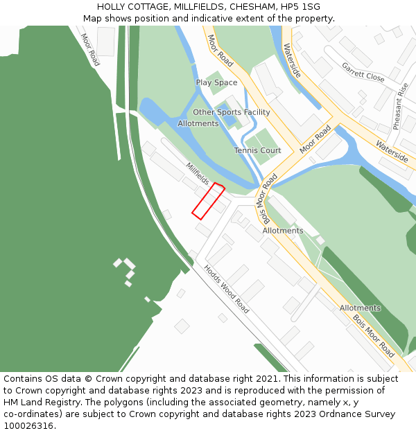 HOLLY COTTAGE, MILLFIELDS, CHESHAM, HP5 1SG: Location map and indicative extent of plot