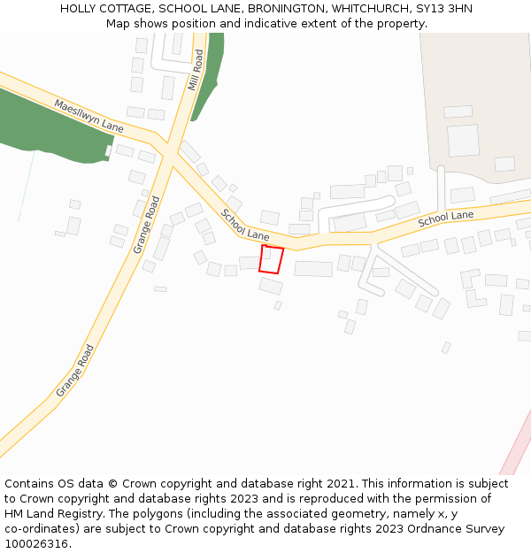 HOLLY COTTAGE, SCHOOL LANE, BRONINGTON, WHITCHURCH, SY13 3HN: Location map and indicative extent of plot