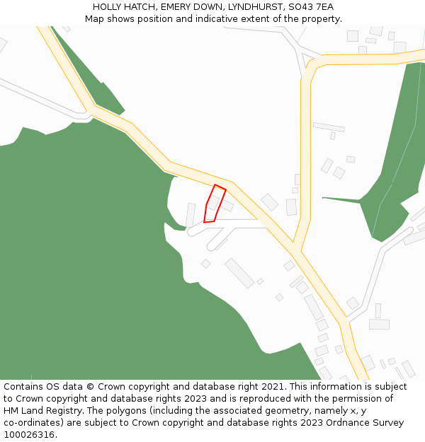 HOLLY HATCH, EMERY DOWN, LYNDHURST, SO43 7EA: Location map and indicative extent of plot