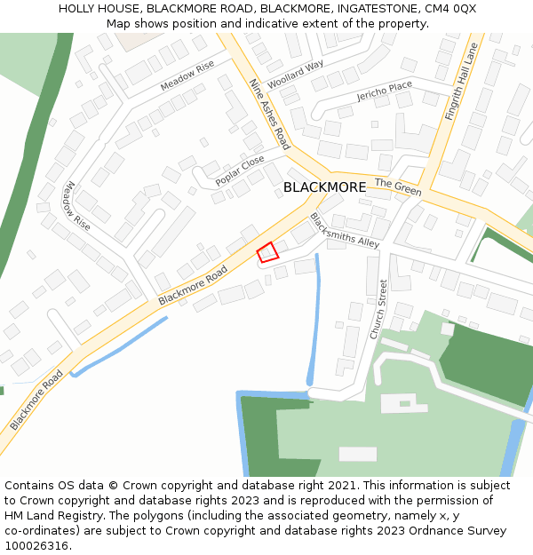 HOLLY HOUSE, BLACKMORE ROAD, BLACKMORE, INGATESTONE, CM4 0QX: Location map and indicative extent of plot