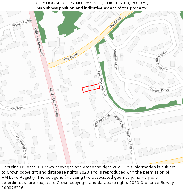 HOLLY HOUSE, CHESTNUT AVENUE, CHICHESTER, PO19 5QE: Location map and indicative extent of plot