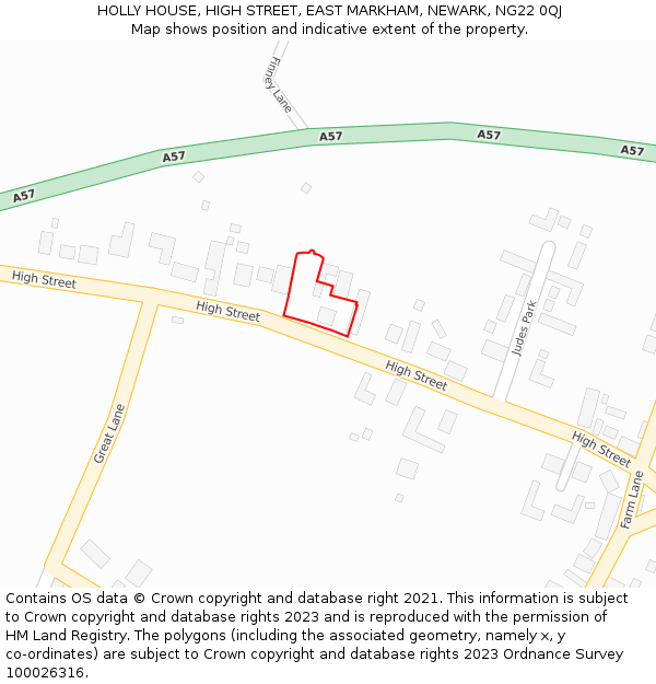 HOLLY HOUSE, HIGH STREET, EAST MARKHAM, NEWARK, NG22 0QJ: Location map and indicative extent of plot