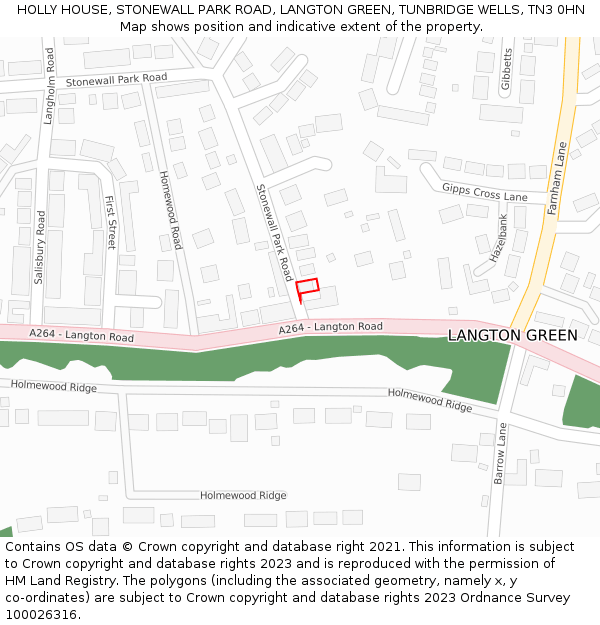 HOLLY HOUSE, STONEWALL PARK ROAD, LANGTON GREEN, TUNBRIDGE WELLS, TN3 0HN: Location map and indicative extent of plot