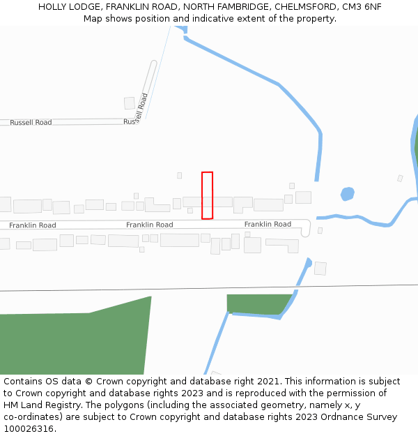 HOLLY LODGE, FRANKLIN ROAD, NORTH FAMBRIDGE, CHELMSFORD, CM3 6NF: Location map and indicative extent of plot