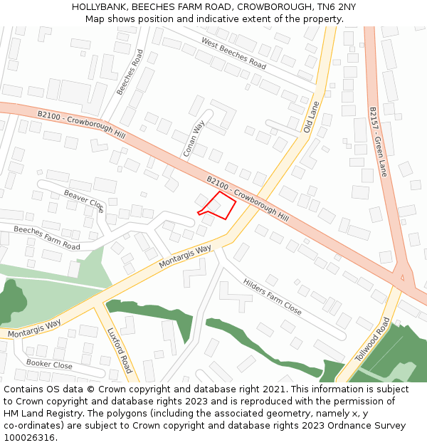 HOLLYBANK, BEECHES FARM ROAD, CROWBOROUGH, TN6 2NY: Location map and indicative extent of plot