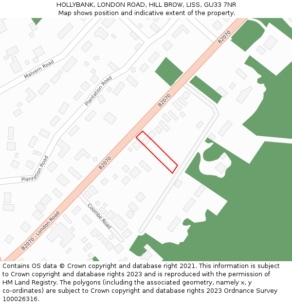 HOLLYBANK, LONDON ROAD, HILL BROW, LISS, GU33 7NR: Location map and indicative extent of plot