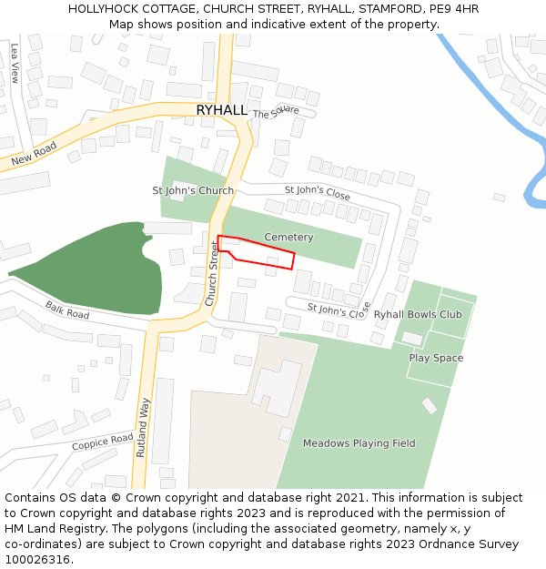 HOLLYHOCK COTTAGE, CHURCH STREET, RYHALL, STAMFORD, PE9 4HR: Location map and indicative extent of plot