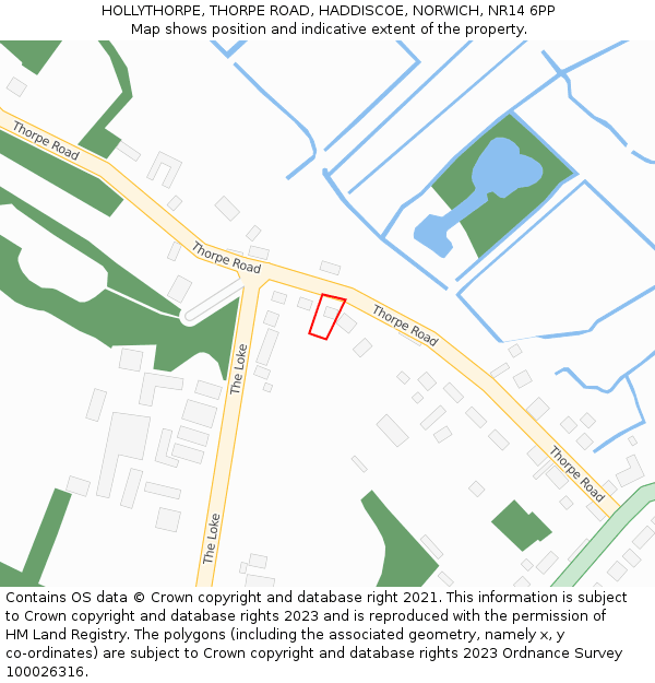 HOLLYTHORPE, THORPE ROAD, HADDISCOE, NORWICH, NR14 6PP: Location map and indicative extent of plot