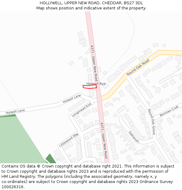 HOLLYWELL, UPPER NEW ROAD, CHEDDAR, BS27 3DL: Location map and indicative extent of plot