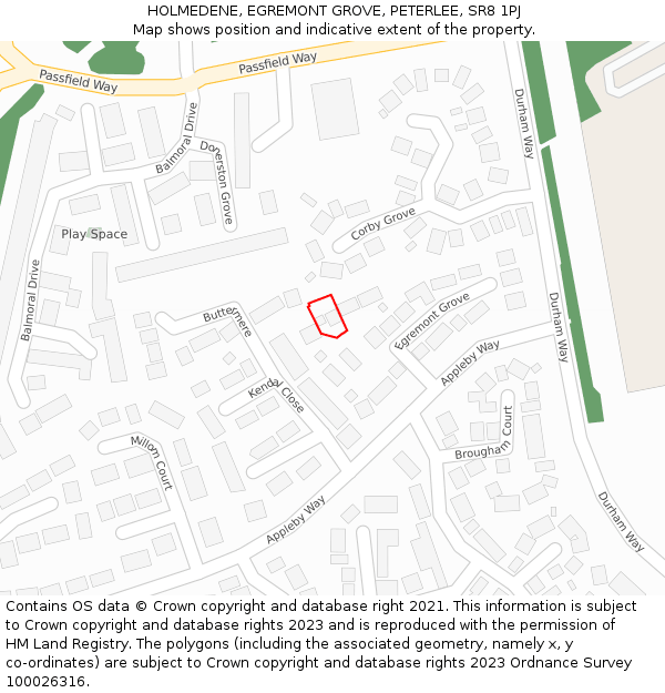 HOLMEDENE, EGREMONT GROVE, PETERLEE, SR8 1PJ: Location map and indicative extent of plot