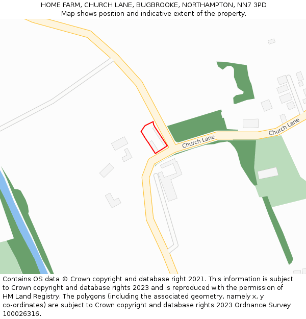 HOME FARM, CHURCH LANE, BUGBROOKE, NORTHAMPTON, NN7 3PD: Location map and indicative extent of plot