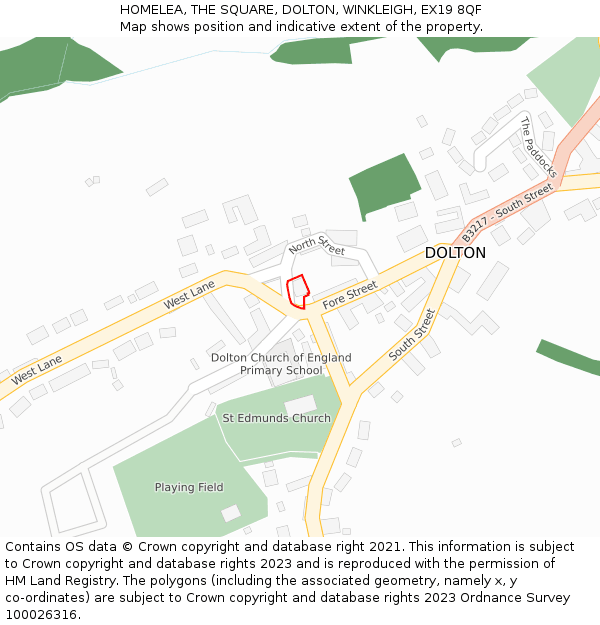 HOMELEA, THE SQUARE, DOLTON, WINKLEIGH, EX19 8QF: Location map and indicative extent of plot