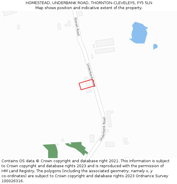 HOMESTEAD, UNDERBANK ROAD, THORNTON-CLEVELEYS, FY5 5LN: Location map and indicative extent of plot