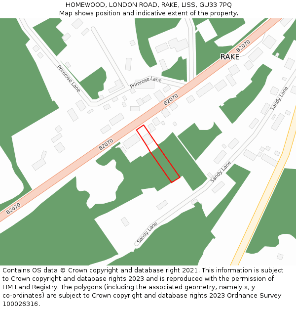 HOMEWOOD, LONDON ROAD, RAKE, LISS, GU33 7PQ: Location map and indicative extent of plot