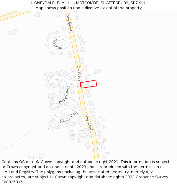 HONEYDALE, ELM HILL, MOTCOMBE, SHAFTESBURY, SP7 9HL: Location map and indicative extent of plot